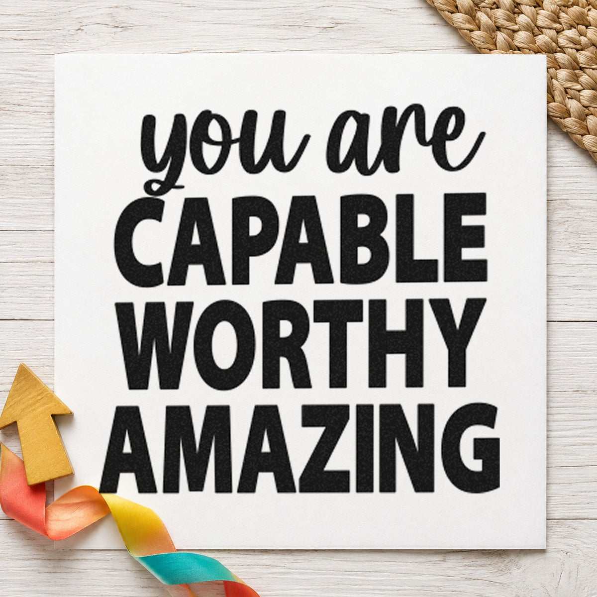 Capable Worthy Amazing Lettering craft stamp in black ink on cardstock, an easy option for clinical album page.