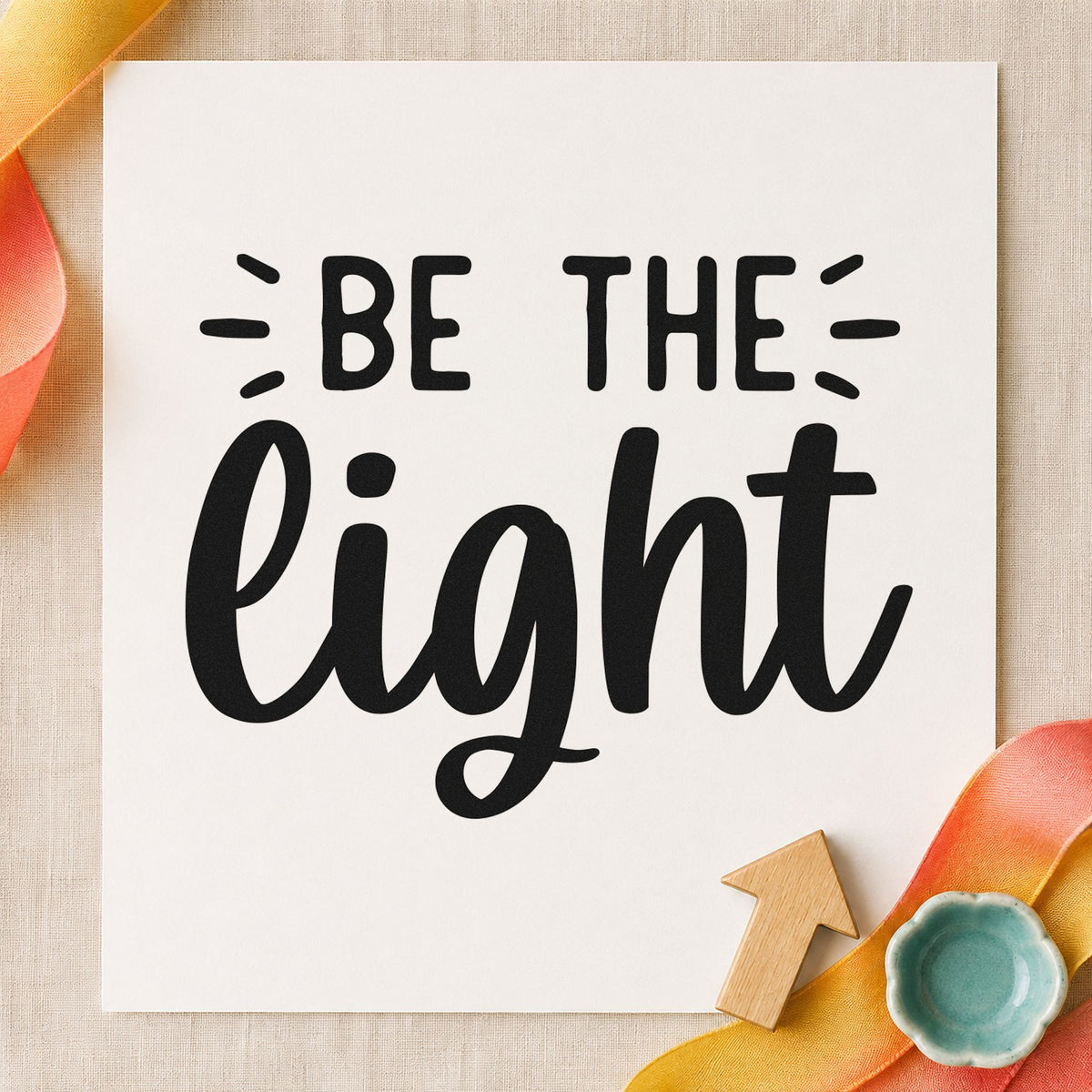 Be The Light Script rubber stamp printed in black ink, ready for oversized script cards and similar paper crafts.