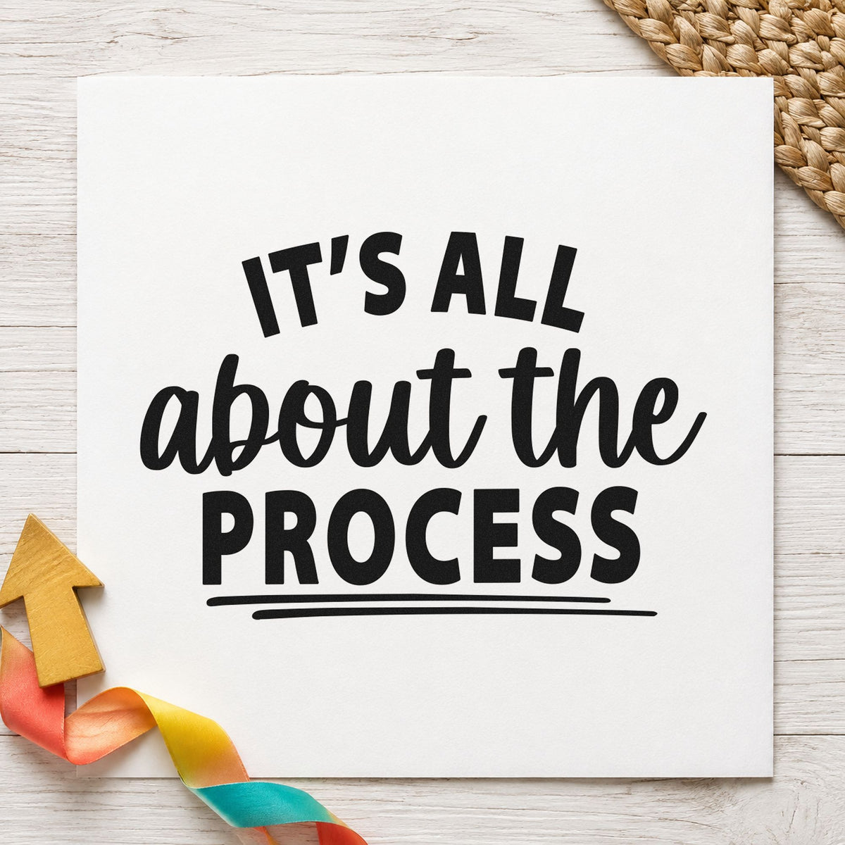 All About The Process rubber stamp printed in black ink, ready for develop log sheet and similar paper crafts.
