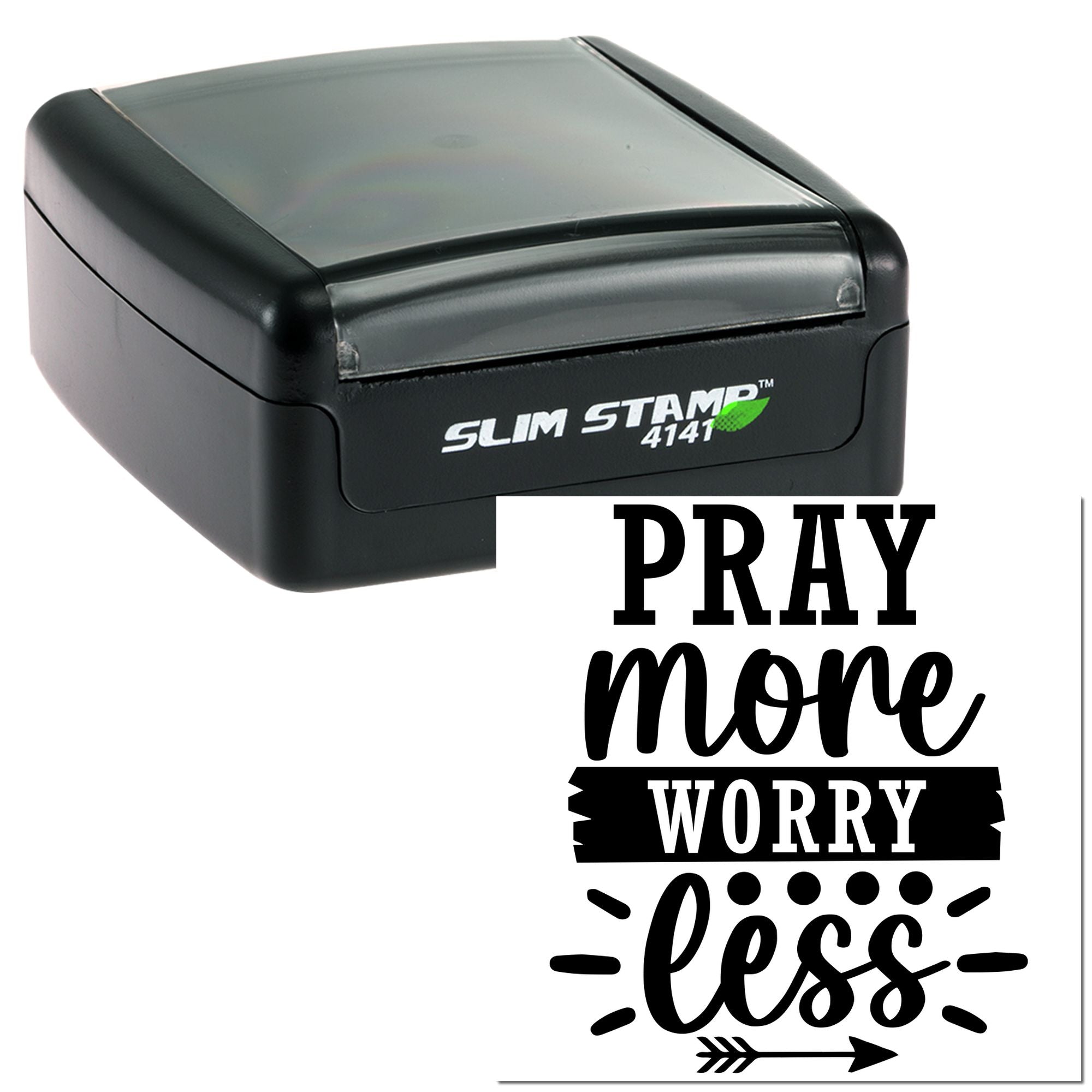 Slim Stamp 4141 self-inking rubber stamp with Pray more, worry less inspirational quote design for crafting