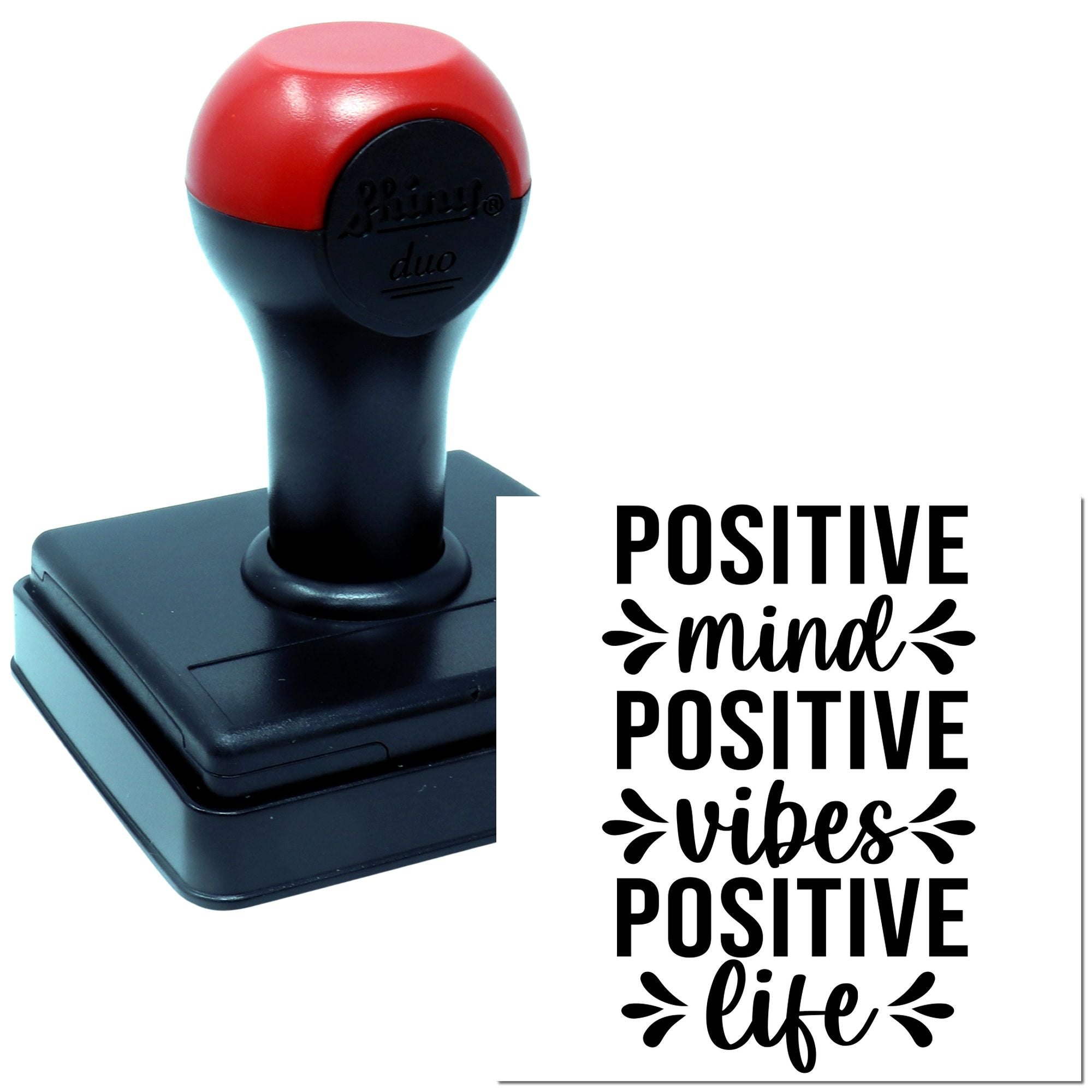 Self-inking rubber stamp with Positive Mind Positive Vibes Positive Life motivational quote design