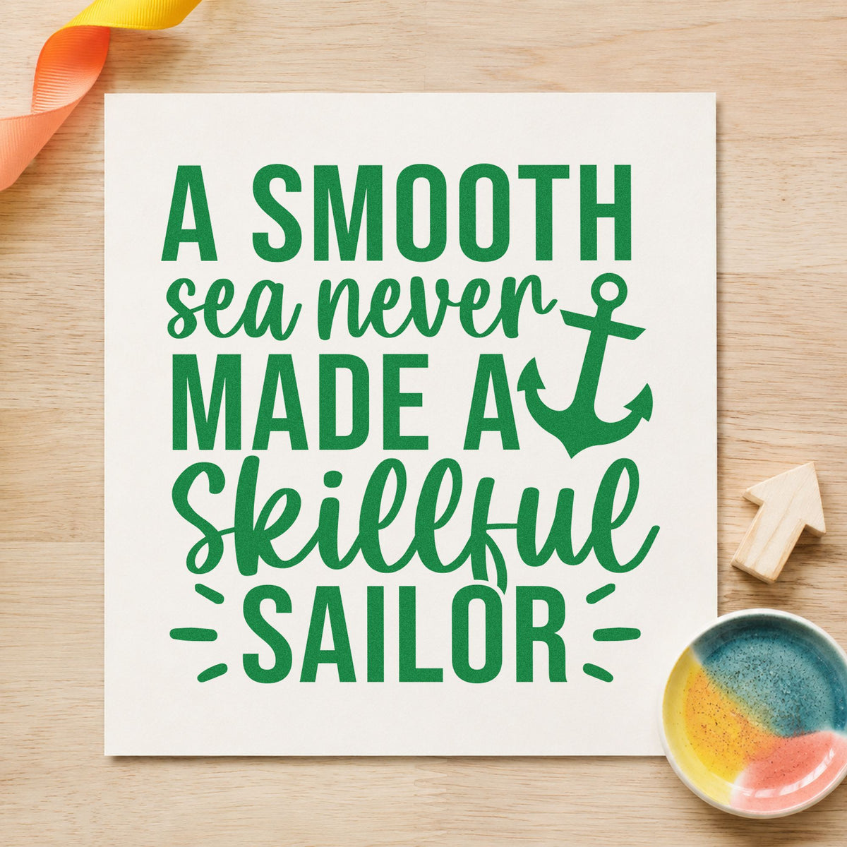 Smooth Sea Skillful Sailor craft stamp in green ink on cardstock, an easy option for sailing album page.