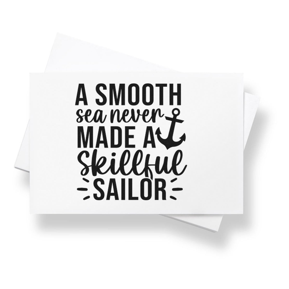 Premium Wooden Smooth Sea Skillful Sailor Stamp - Vintage Pro imprint stamped in black ink. The phrase "A smooth sea never made a skillful sailor" includes an anchor and decorative rays.