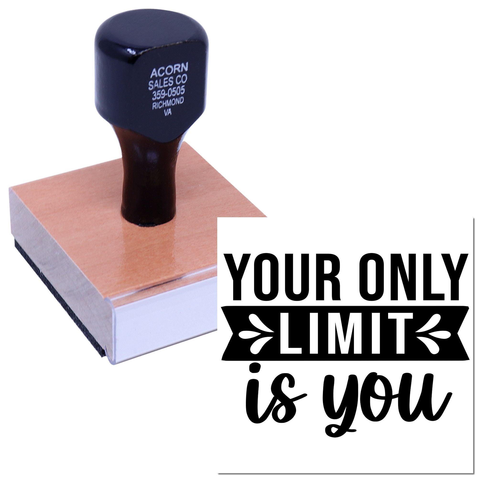 Custom rubber stamp with business address and Your Only Limit Is You design for branding, crafts, and office use.