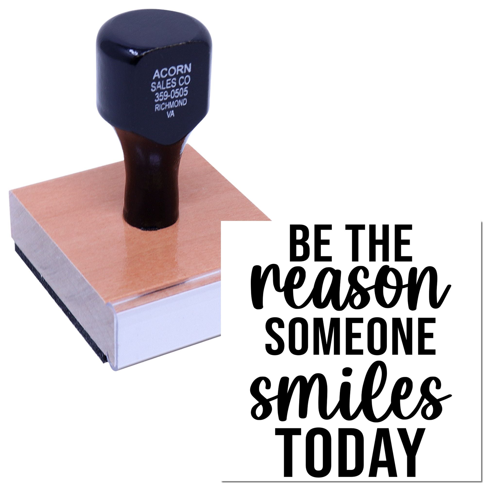 Custom rubber stamp with Be the reason someone smiles today message for cards, crafts, and business branding.