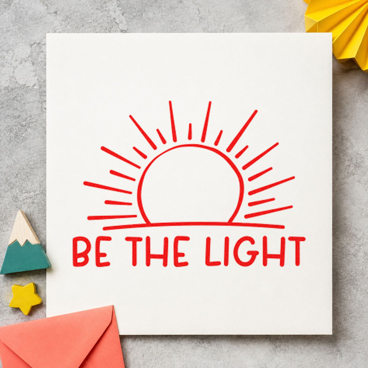 Duo Hand Be The Light Sunrise Outline Detail Rubber Stamp in use 7