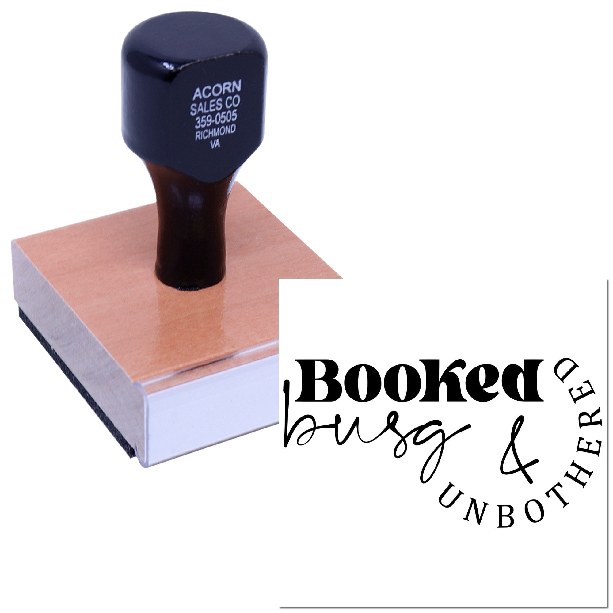 Custom rubber stamp featuring Booked, Busy & Unbothered design for branding, stationery, and small business use.