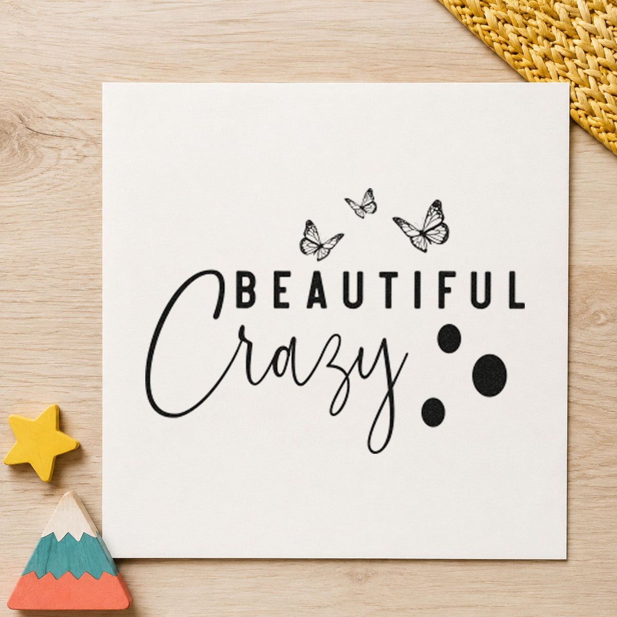 Beautiful Crazy Butterflies craft stamp in black ink on cardstock, an easy option for weekend album page.