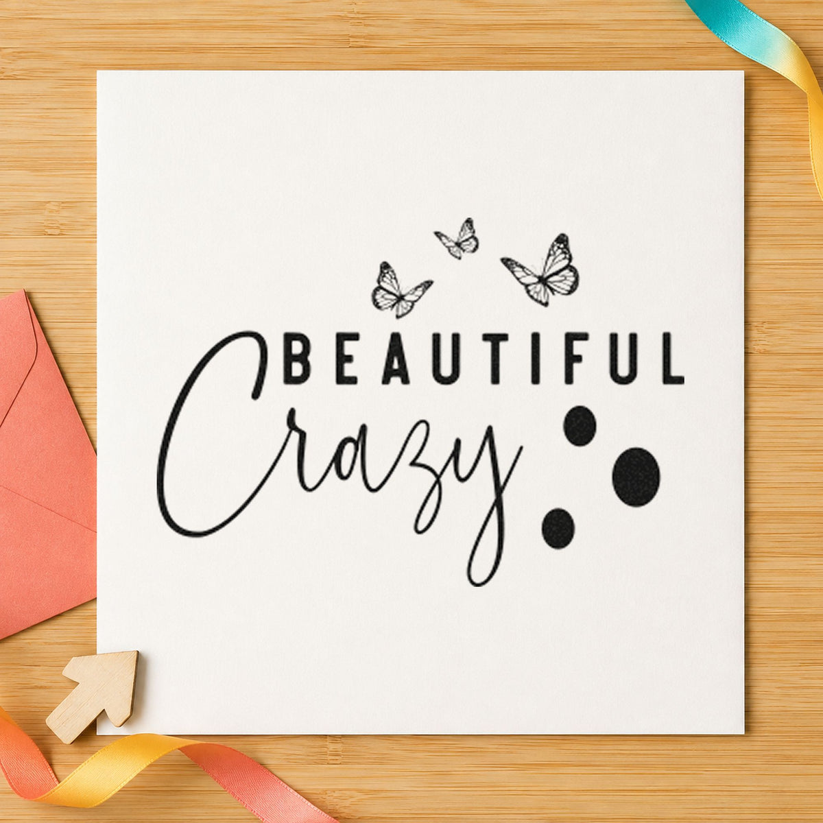 Beautiful Crazy Butterflies rubber stamp printed in black ink, ready for butterfly dot cards and similar paper crafts.