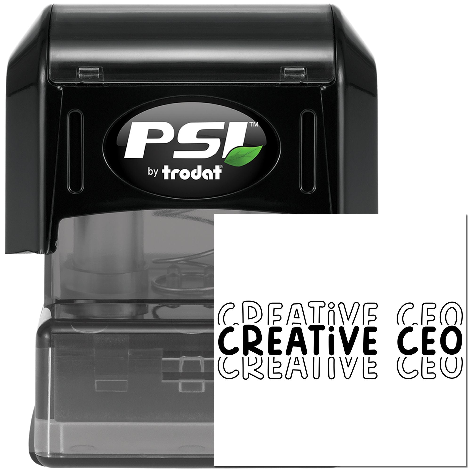 PSI by Trodat self-inking rubber stamp with Creative CEO design, ideal for custom business branding and office use