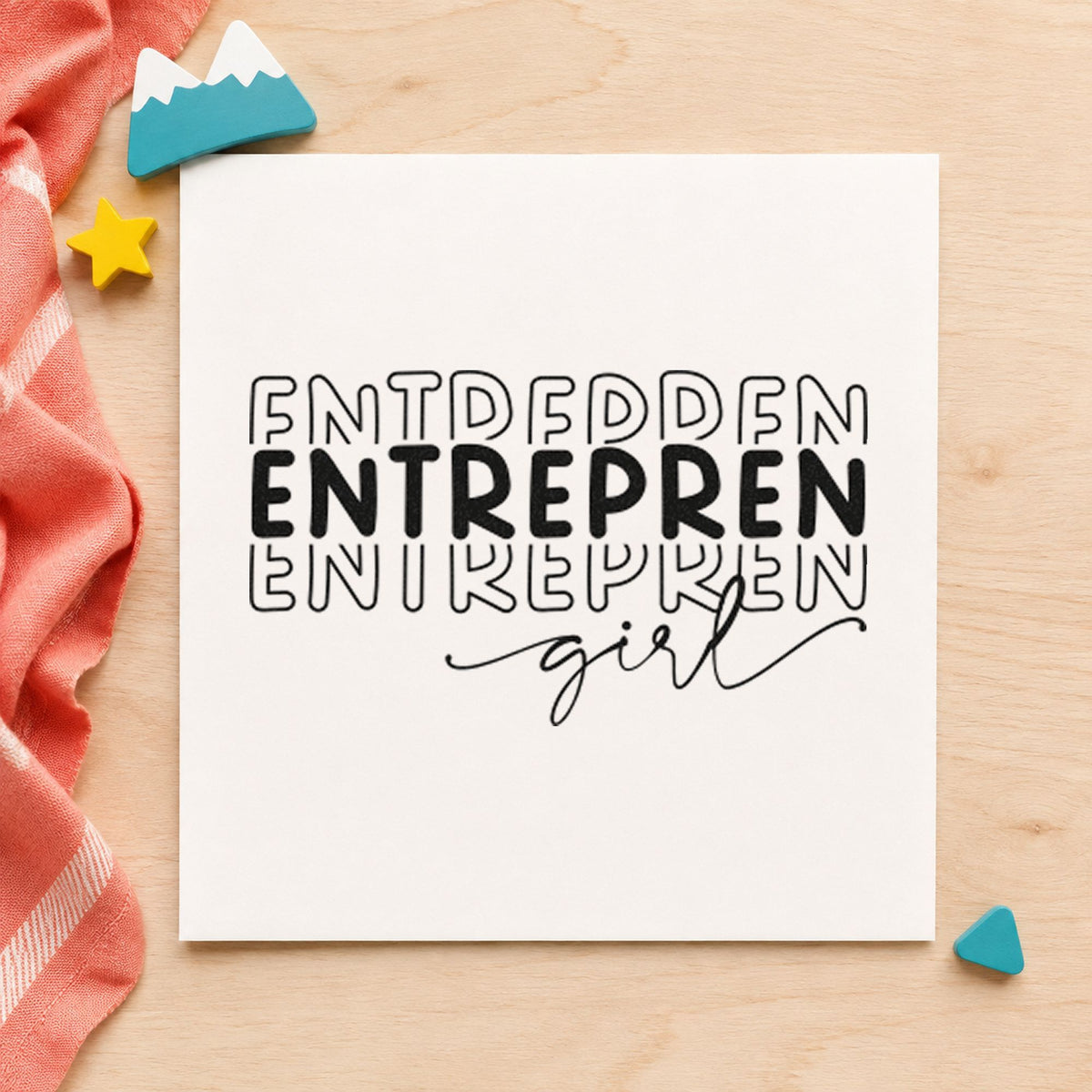 Entrepren Girl Repeated Lettering rubber stamp printed in black ink, ready for outlined repeat cards and similar paper crafts.