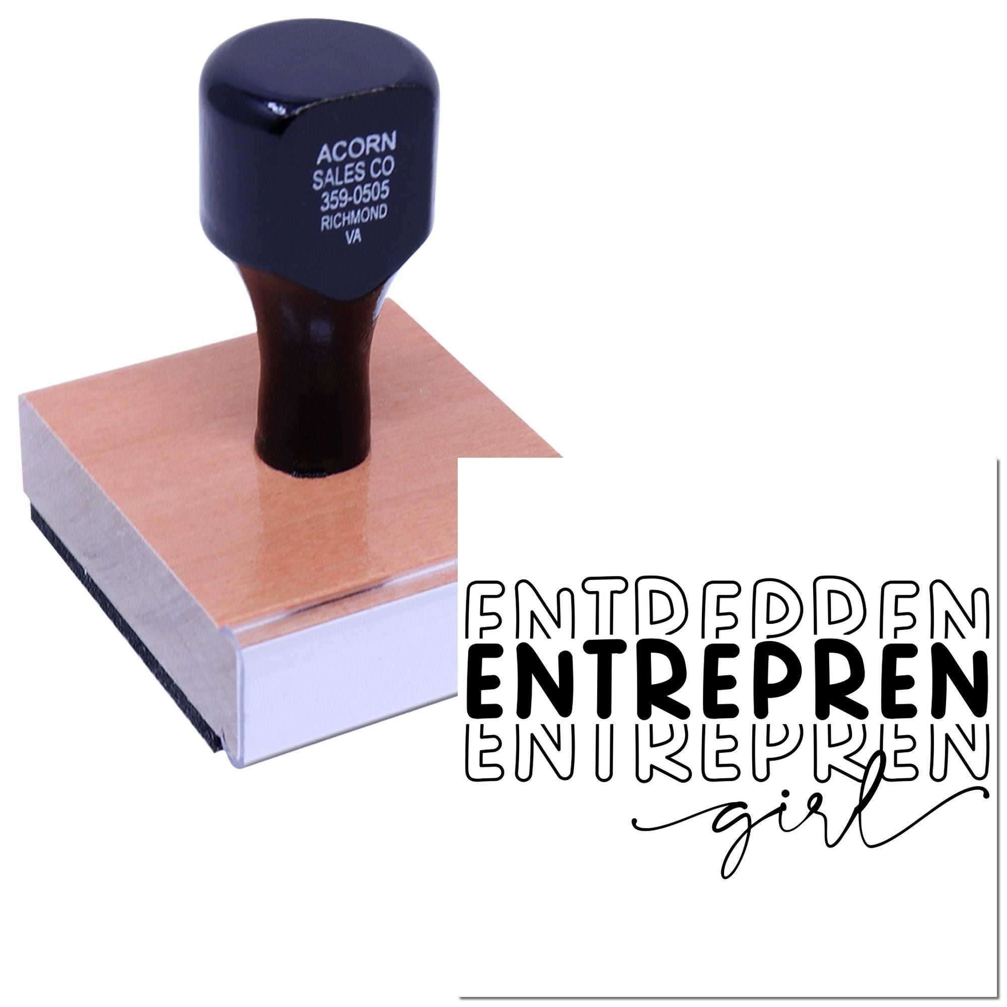 Personalized rubber stamp sample with custom logo imprint for business branding and packaging.