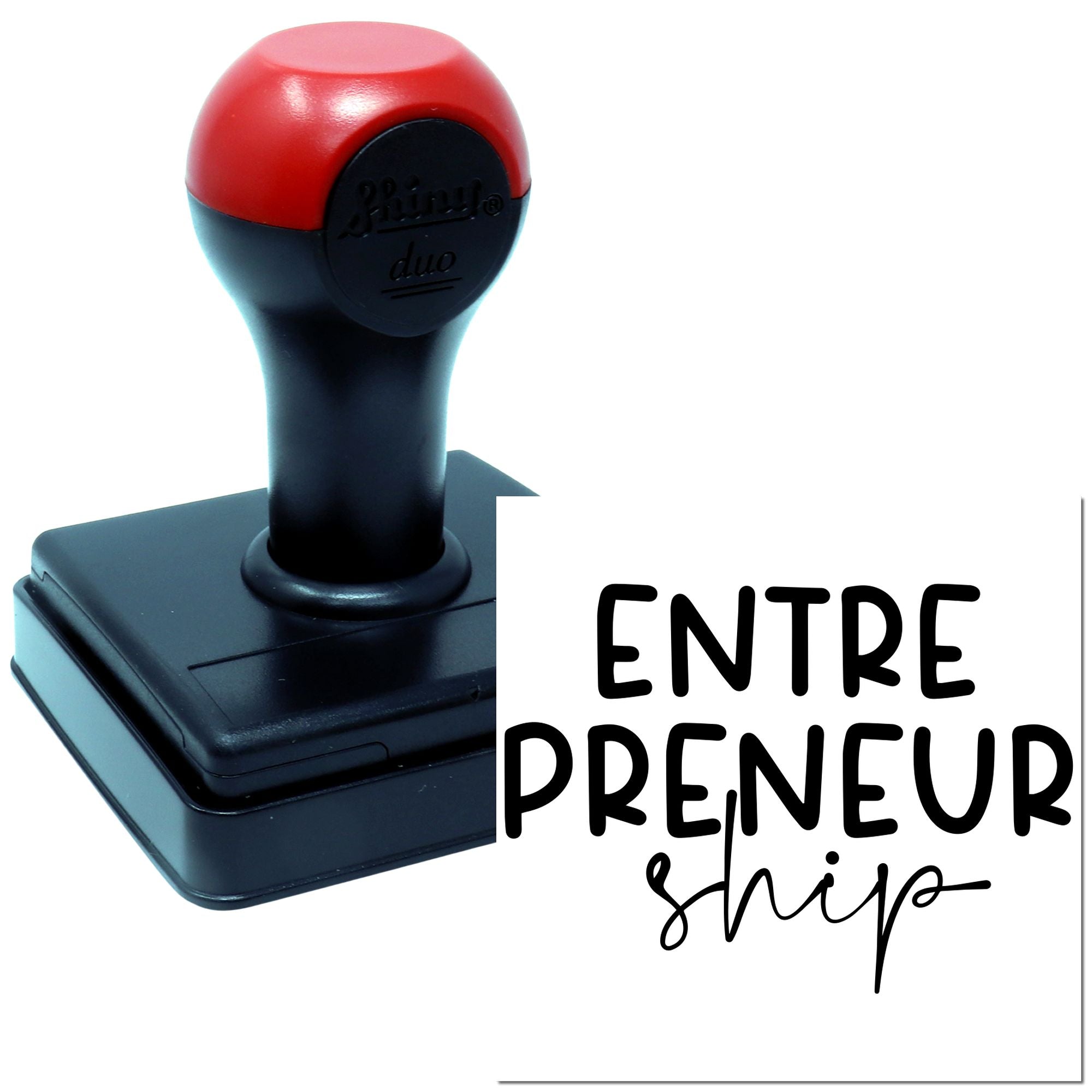 Self-inking rubber stamp with custom entrepreneur design for business branding and packaging labels