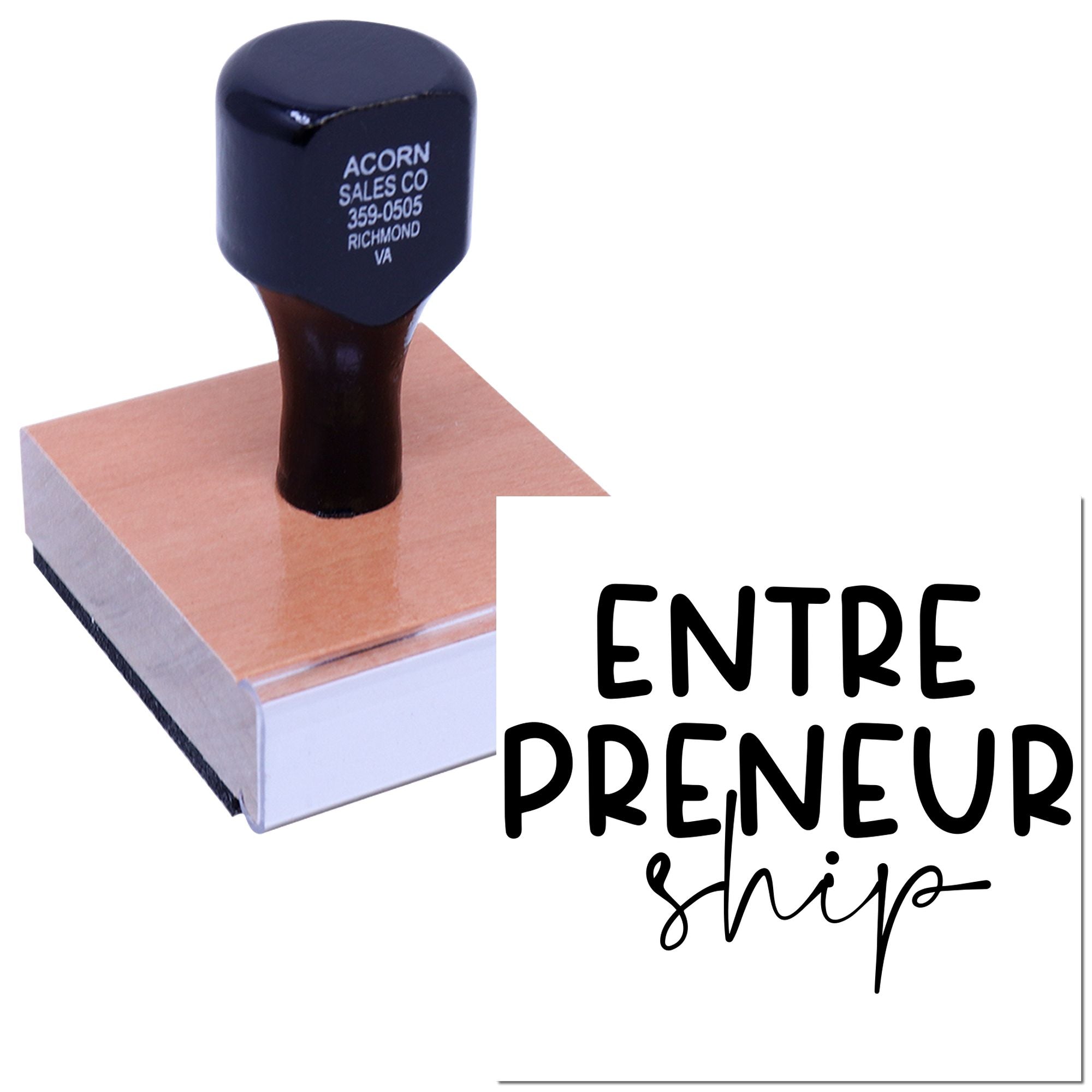 Custom rubber stamp with Entrepreneurship wordmark for business branding and promotional use.