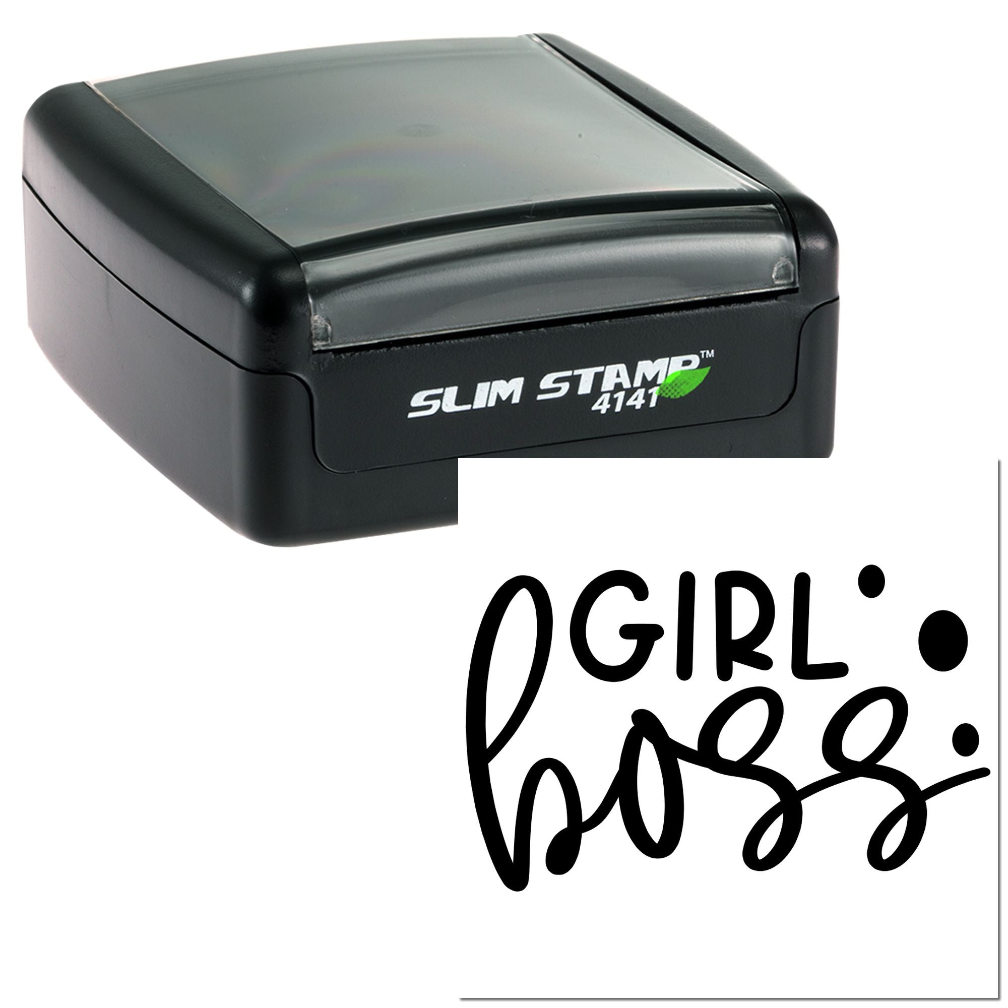 Slim Stamp 4141 self-inking rubber stamp featuring Girl Boss custom imprint for business branding.