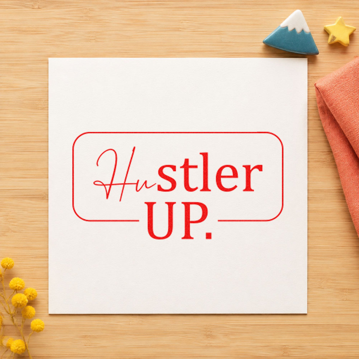 Hustler Up Rounded Framed Lettering Slim Pre-Inked Stamp in use 8