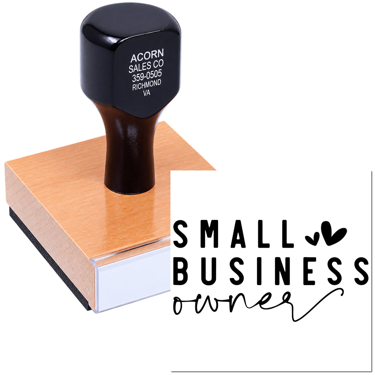 Custom rubber stamp for small business owners, perfect for branding packaging, invoices, and office documents.