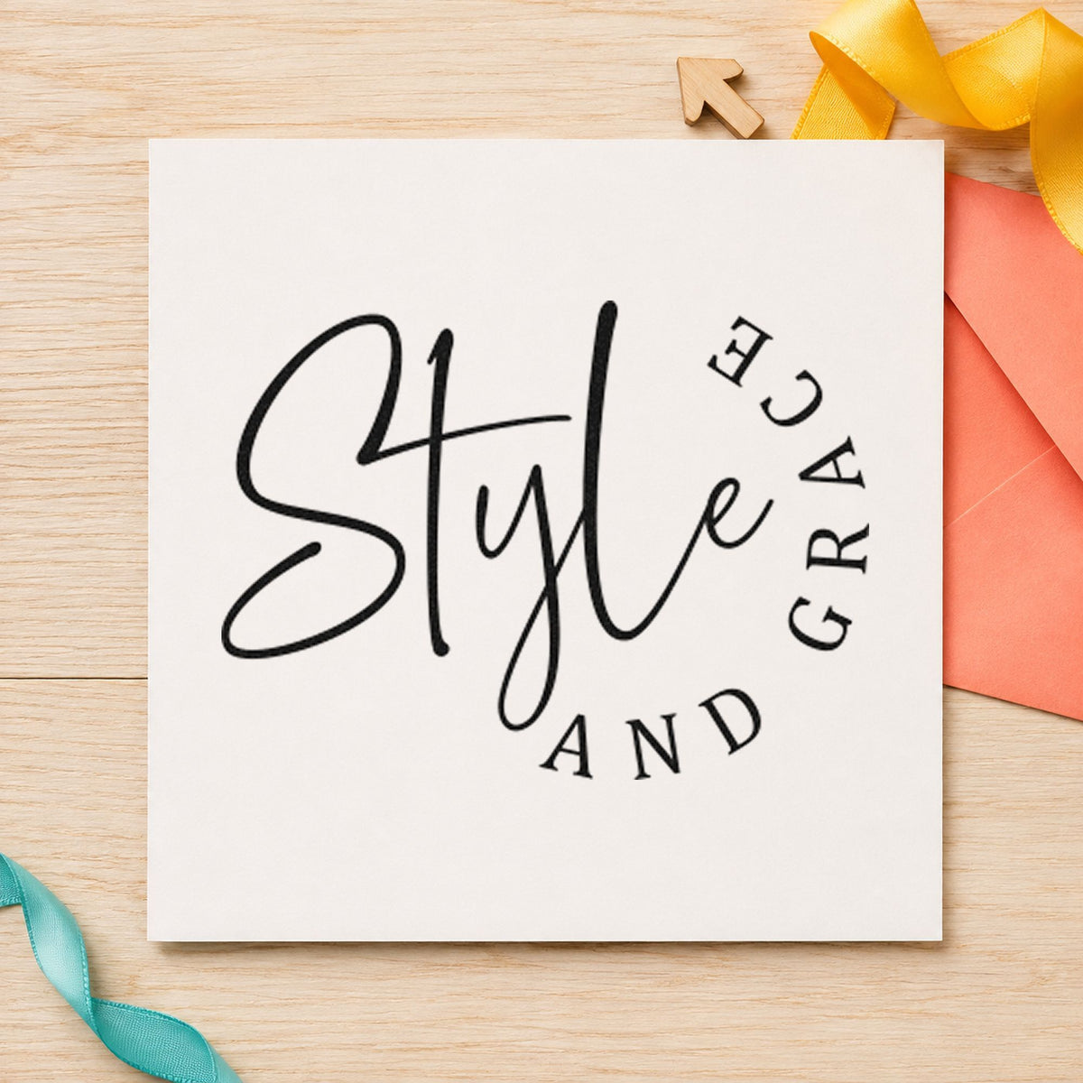 Style And Grace Lettering rubber stamp printed in black ink, ready for room schedule sheet and similar paper crafts.