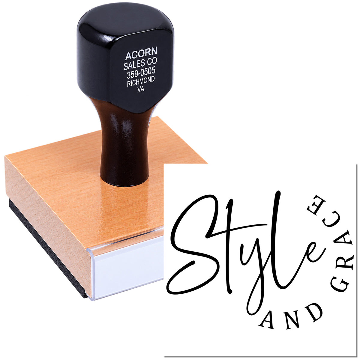 Custom rubber stamp with logo impression for business branding and personalized marking.