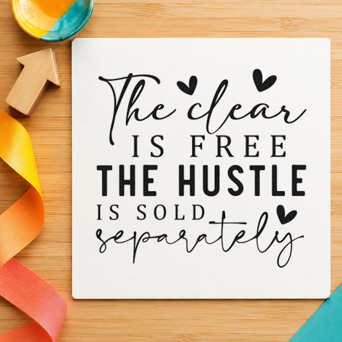 Clear Free Hustle Sold Separately craft stamp in black ink on cardstock, an easy option for session album page.