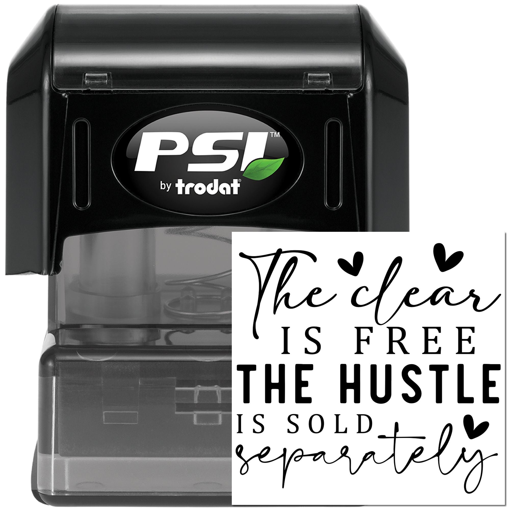 PSI by Trodat self-inking rubber stamp with custom quote design for branding, crafts, and personalized stamping.