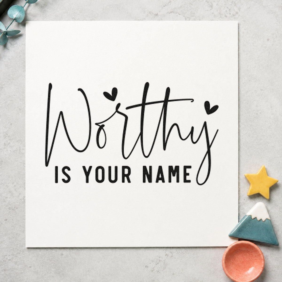 Worthy Is Your Name craft stamp in black ink on cardstock, an easy option for shop year album page.