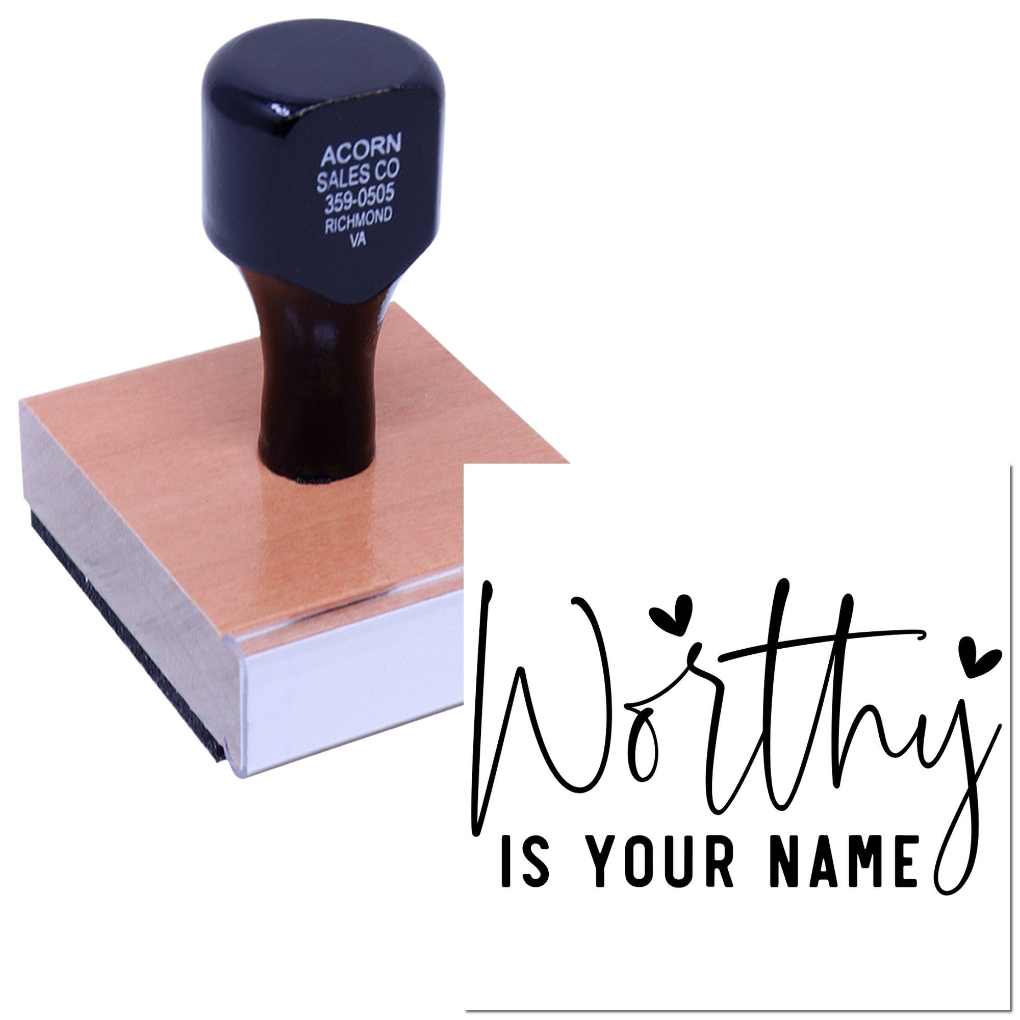Custom rubber stamp with Worthy Is Your Name design for personalized crafts, cards, and faith-based projects.