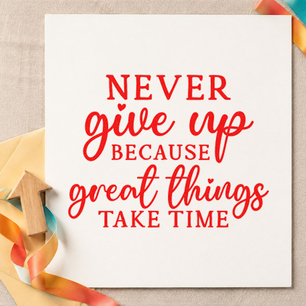 Never Give Up Great Things Hand Stamp – Duo in use 8