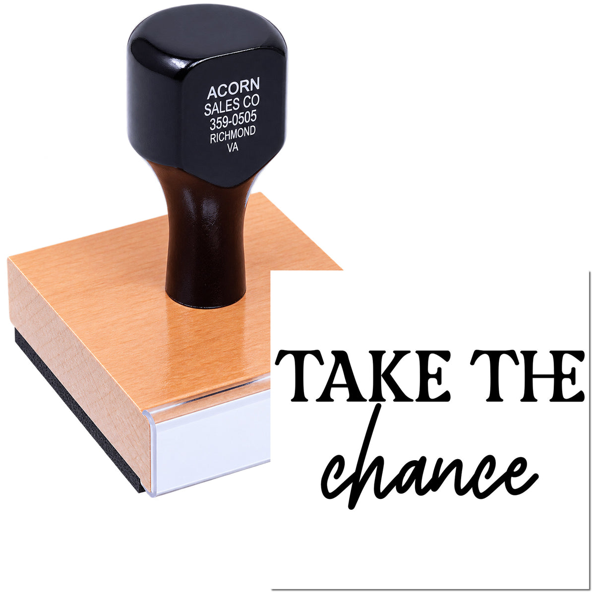 Custom rubber stamp with Take the chance design for motivational business and craft stamping.