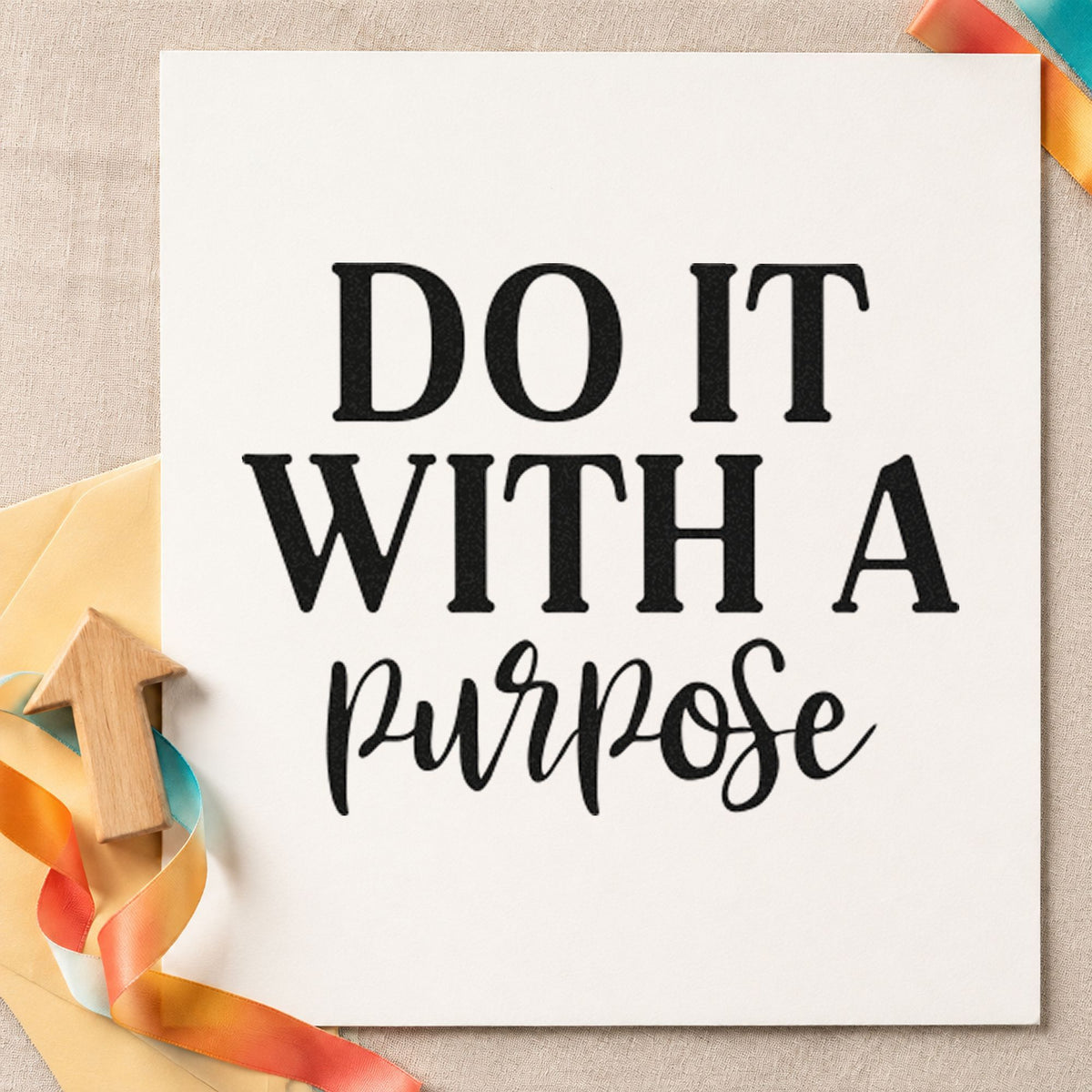 Do It With Purpose Script craft stamp in black ink on cardstock, an easy option for club season album page.