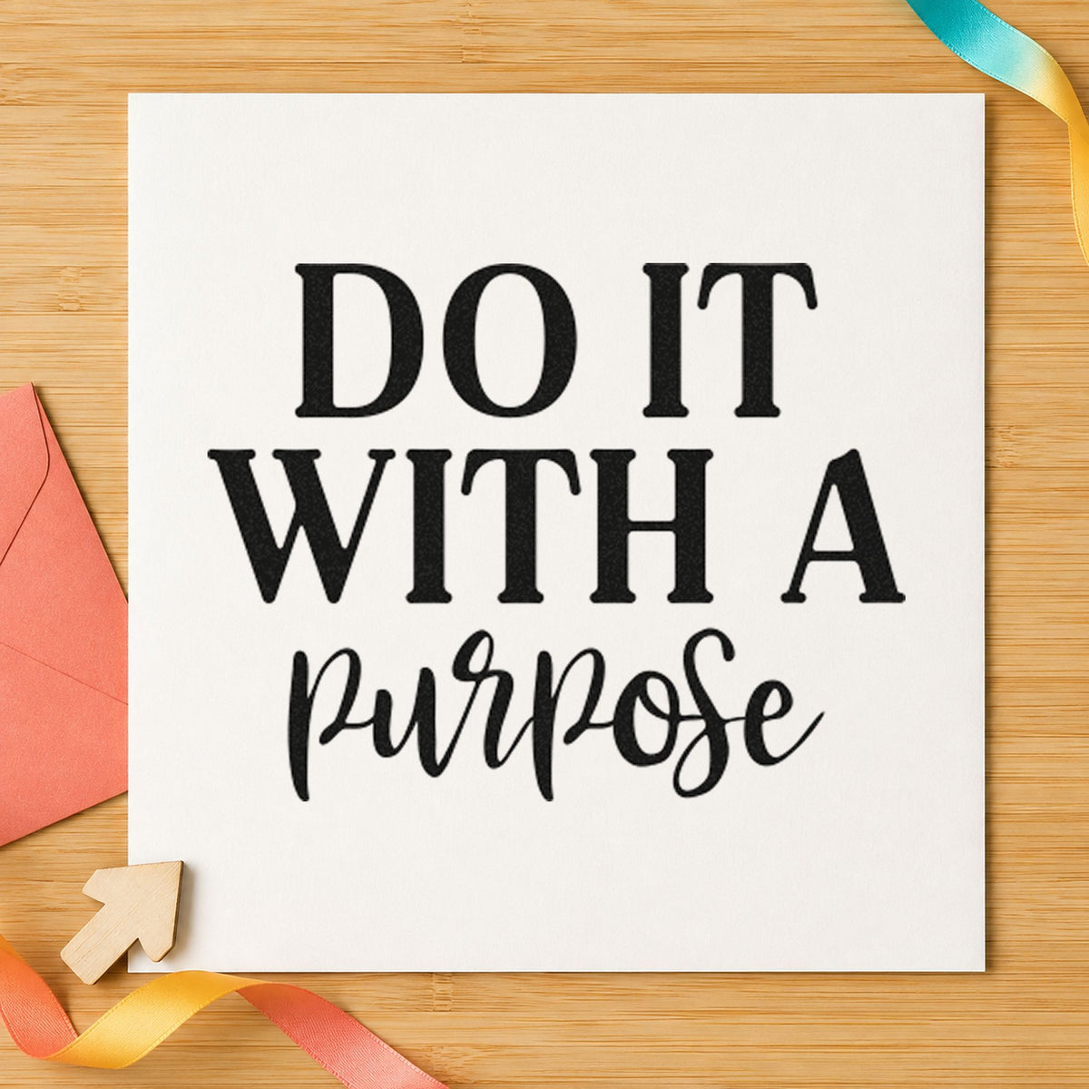 Do It With Purpose Script rubber stamp printed in black ink, ready for pairing round sheet and similar paper crafts.