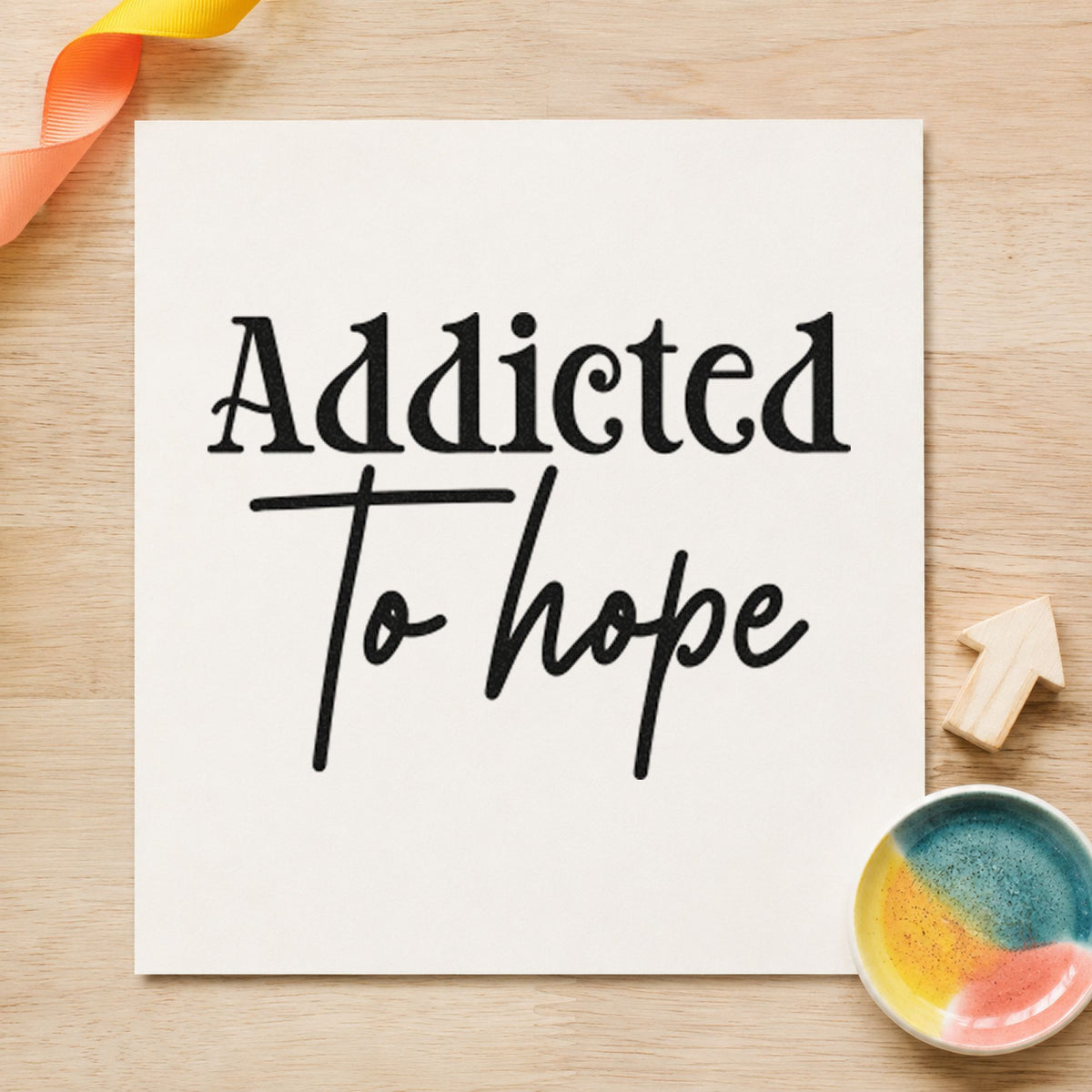 Addicted To Hope Lettering craft stamp in black ink on cardstock, an easy option for fishing album page.