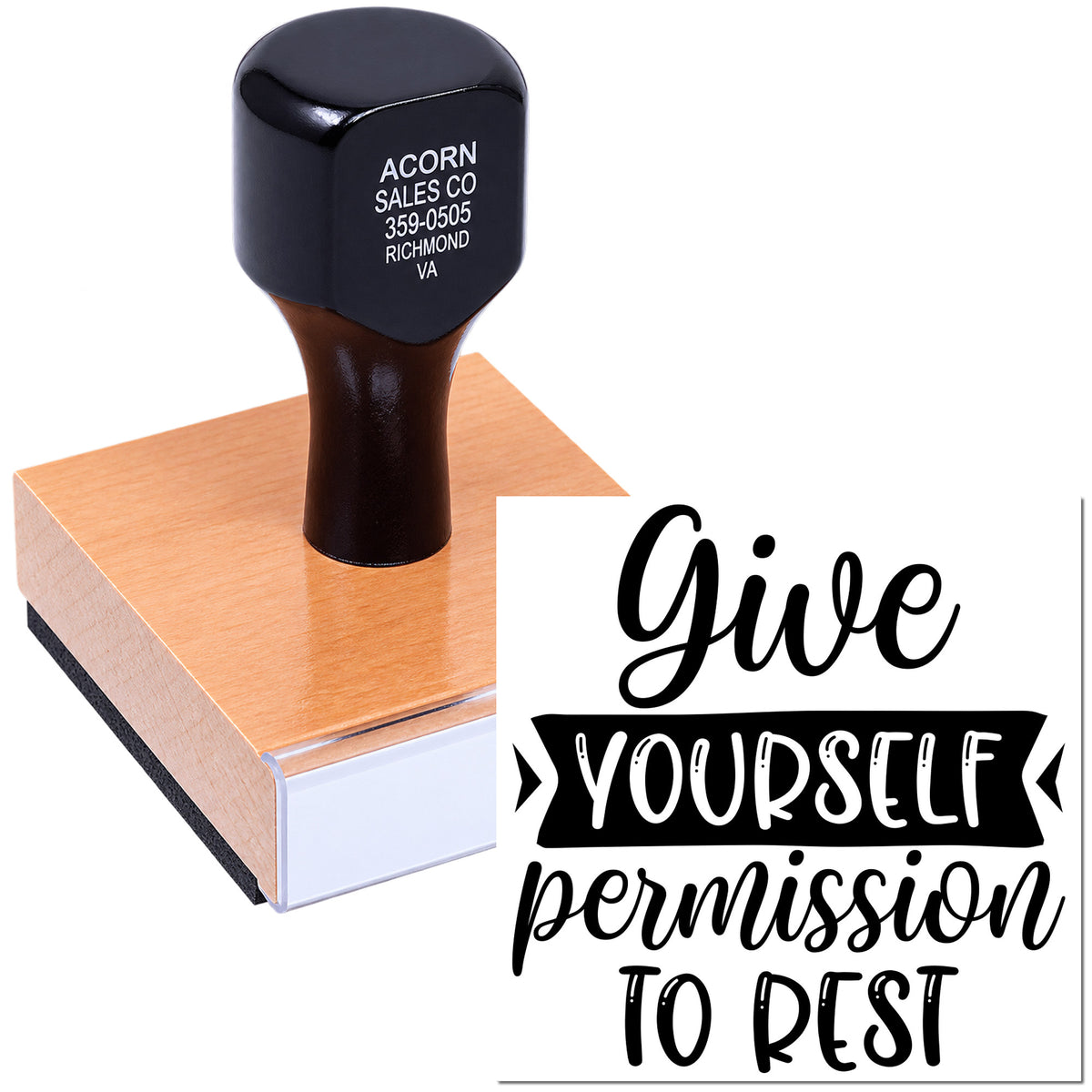 Self-inking rubber stamp with inspirational quote Give yourself permission to rest for self-care, planners, and paper crafts.