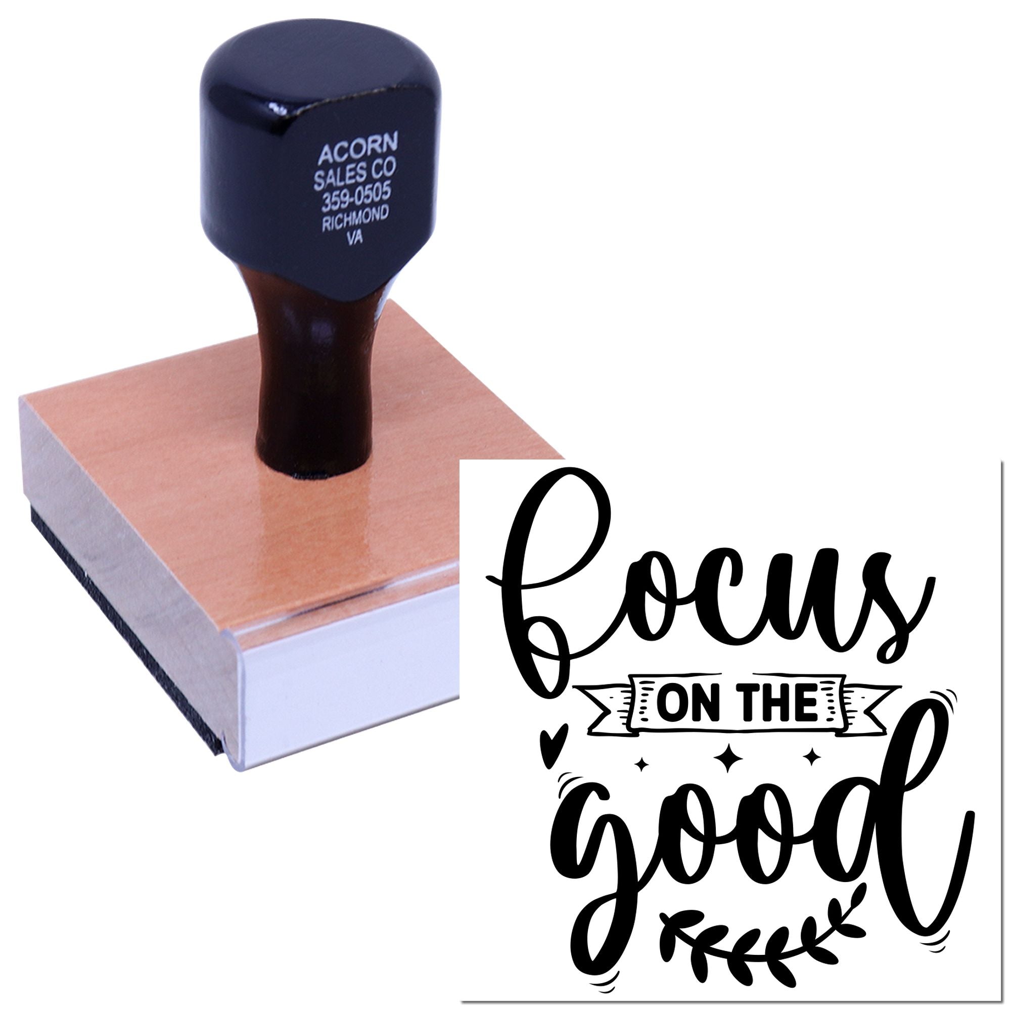 Custom rubber stamp with focus on the good design for crafting, packaging, and motivational branding