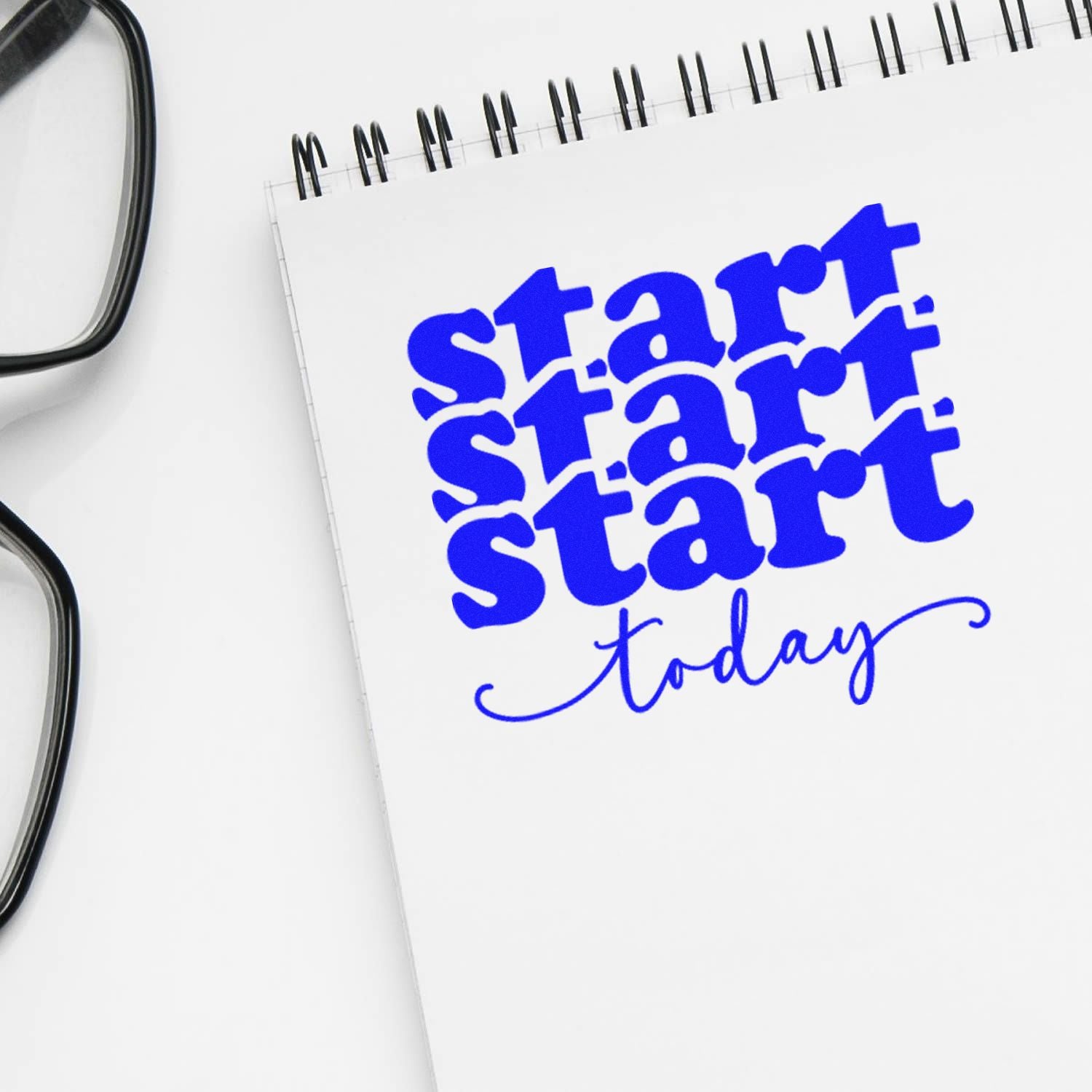 Custom rubber stamp design with Start Today on a notebook, ideal for planners, offices, and motivational branding.