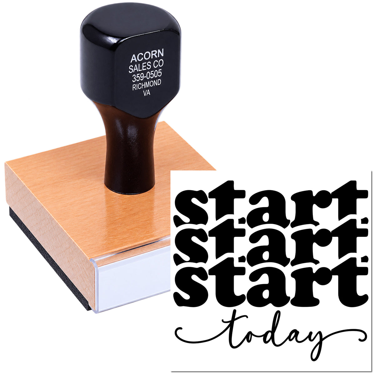 Custom rubber stamp featuring Start Today design for branding, office marking, and motivational messages.