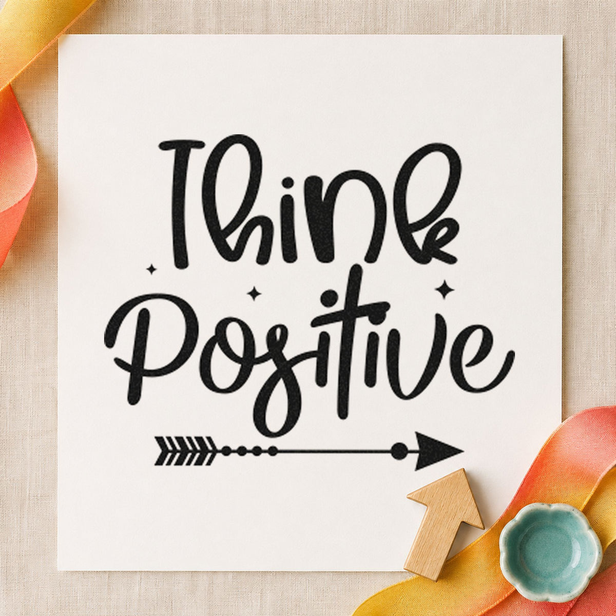 Think Positive Arrow And Sparkles Rubber Stamp – Wood Handle in use 10