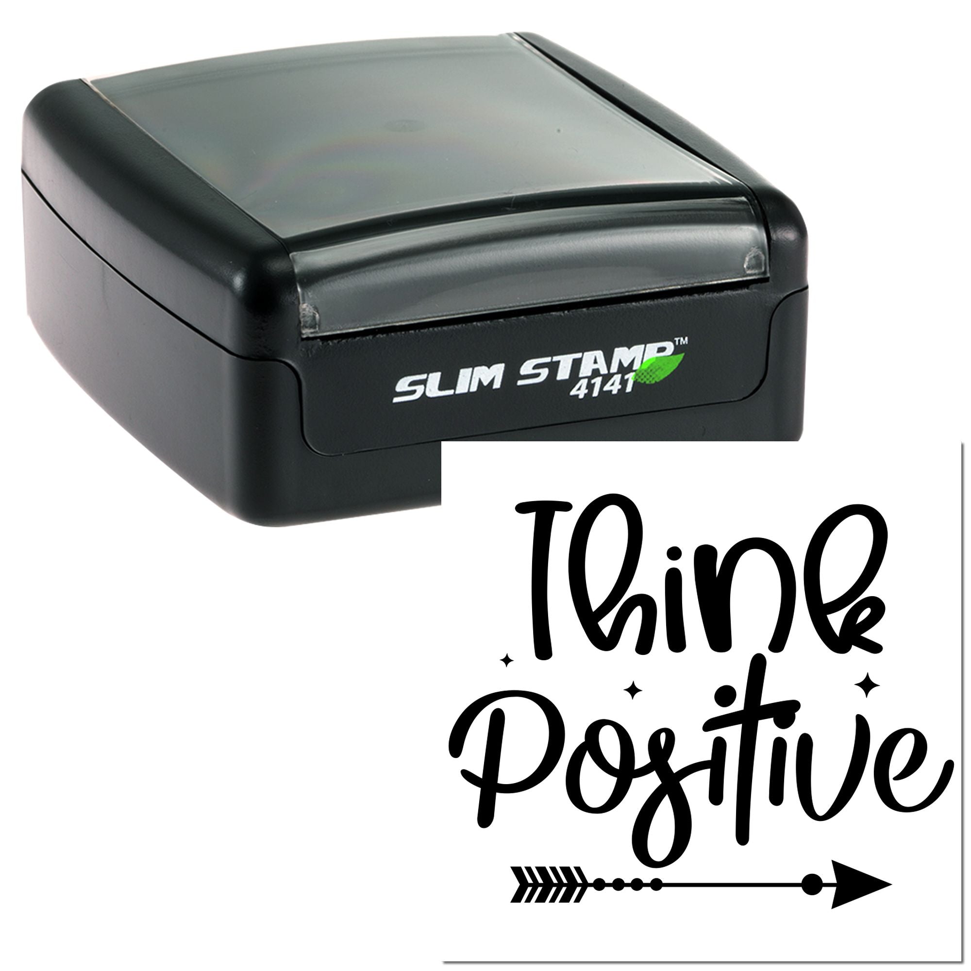 Self-inking Slim Stamp 4141 rubber stamp with Think Positive motivational custom imprint design.