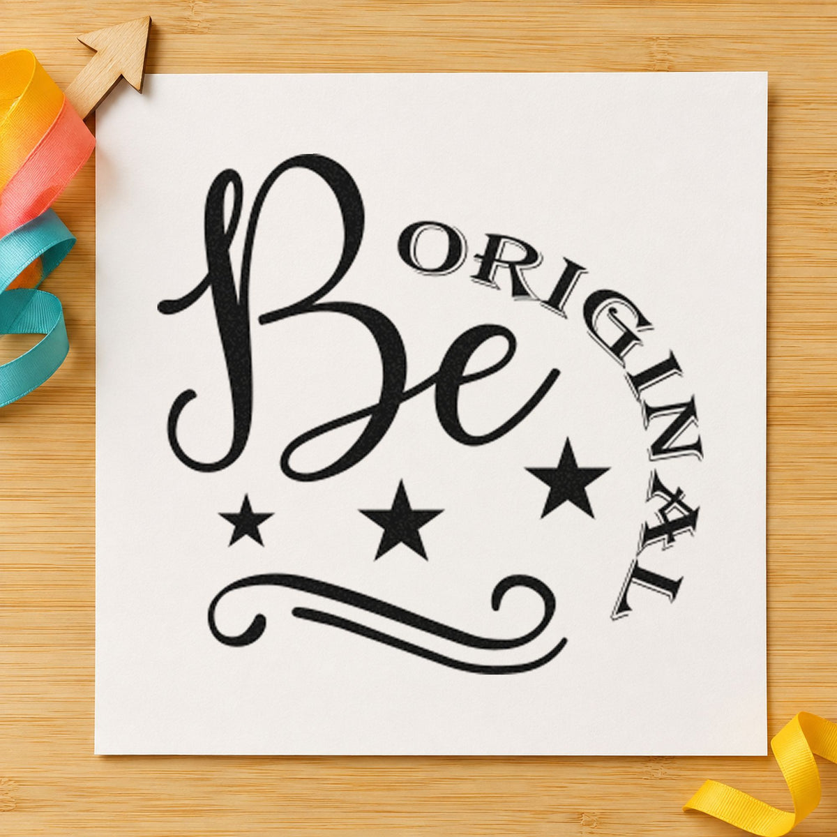 Be Original Stars Flourish craft stamp in black ink on cardstock, an easy option for custom album page.