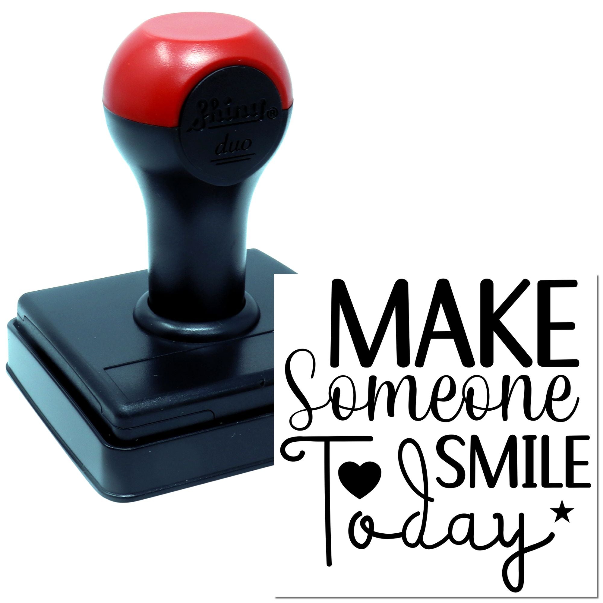 Self-inking rubber stamp with Make Someone Smile Today message for cards, packaging, and handmade business branding.