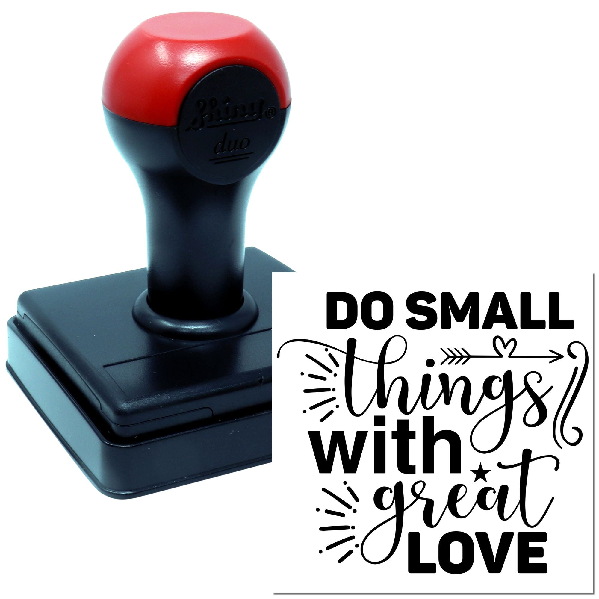 Self-inking rubber stamp with Do small things with great love design for handmade cards and craft branding.