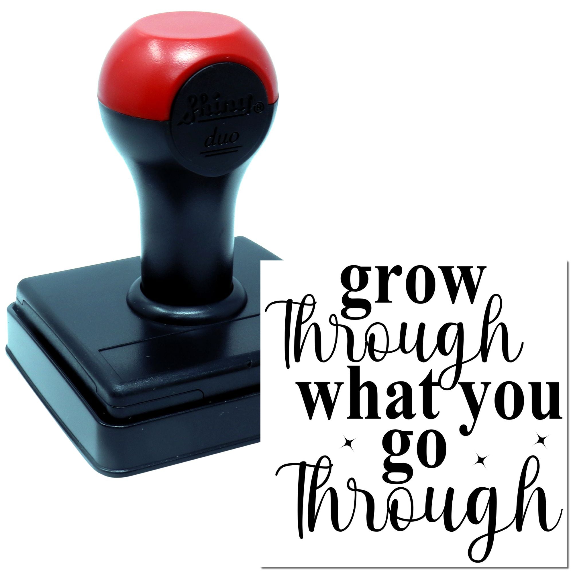 Motivational rubber stamp with quote grow through what you go through for crafting, journaling, and business branding.