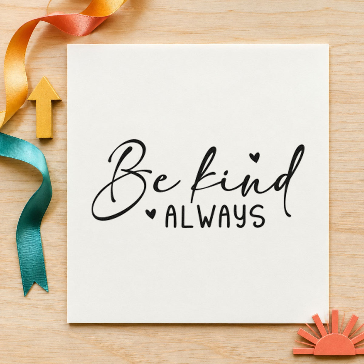 Be Kind Always Heart rubber stamp printed in black ink, ready for fine brush cards and similar paper crafts.