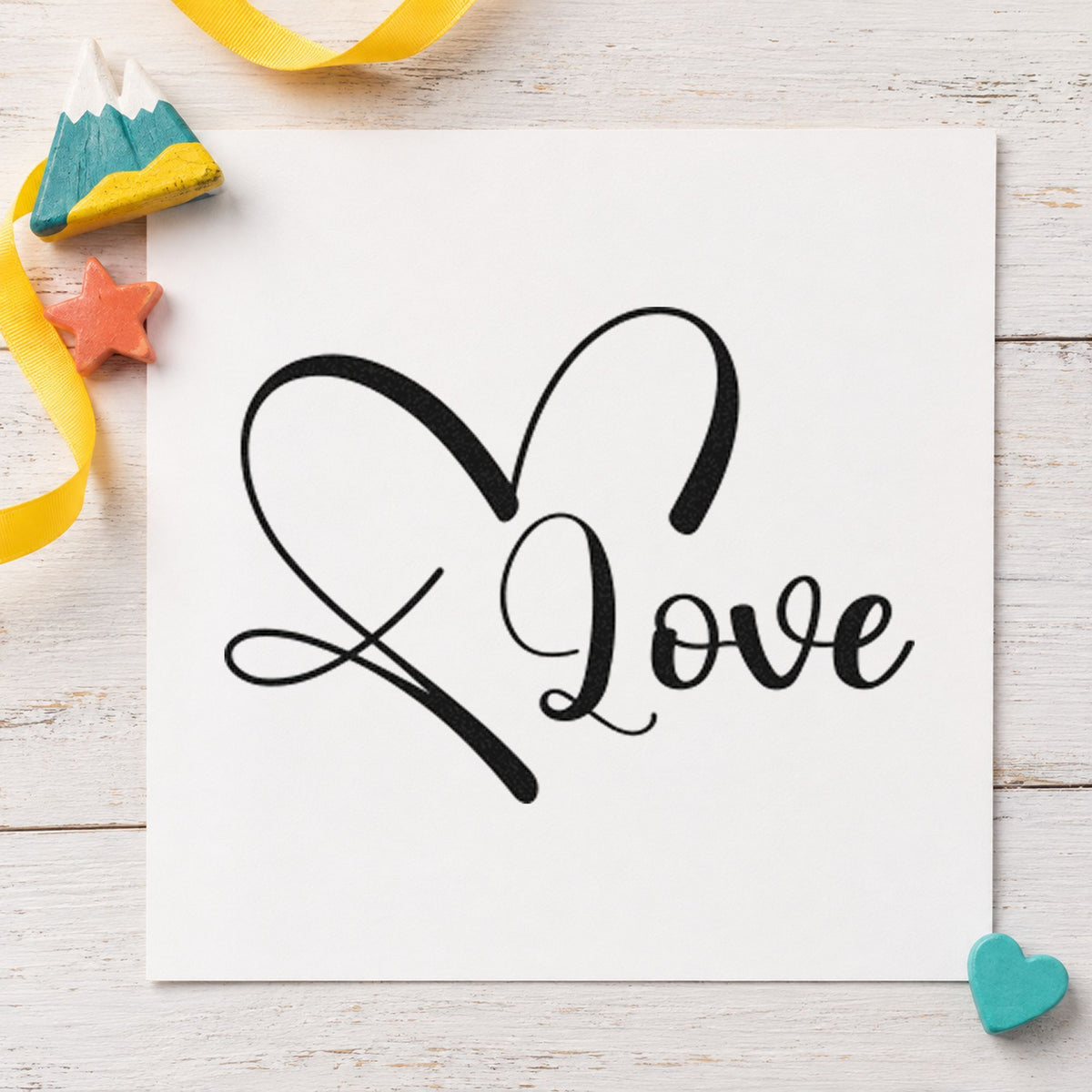 Love Heart Outline craft stamp imprint in black ink on a handmade project, one idea being date box gift tags.