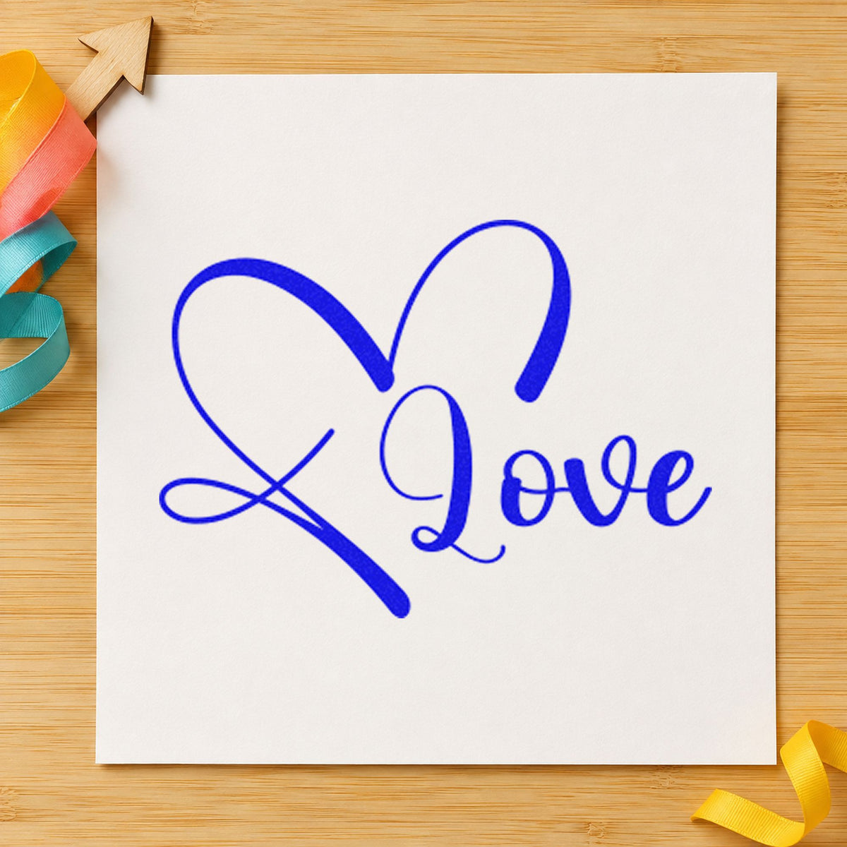Love Heart Outline craft stamp imprinted in blue ink on paper, a design suited to framed bedroom wall.