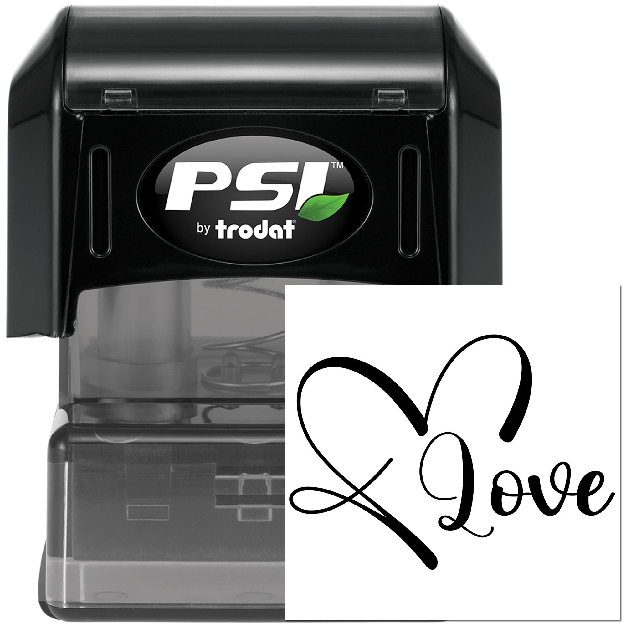 PSI by Trodat self-inking rubber stamp with heart and Love design for custom craft, wedding, and scrapbook stamping