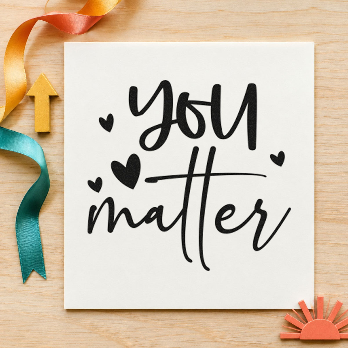 You Matter Scattered Hearts rubber stamp printed in black ink, ready for check in sheet and similar paper crafts.