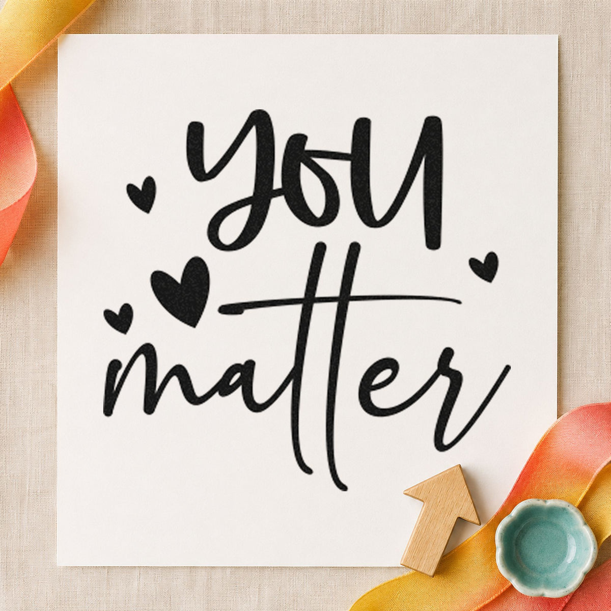 You Matter Scattered Hearts rubber stamp printed in black ink, ready for solid heart cards and similar paper crafts.