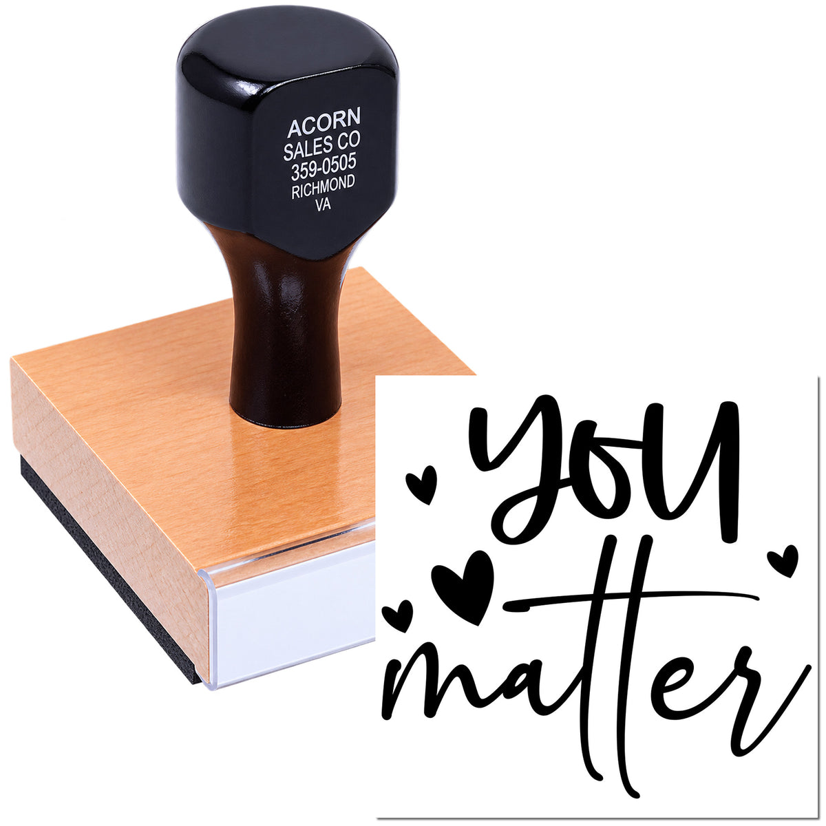 Custom You Matter rubber stamp with hearts, ideal for uplifting notes, cards, and handmade packaging.