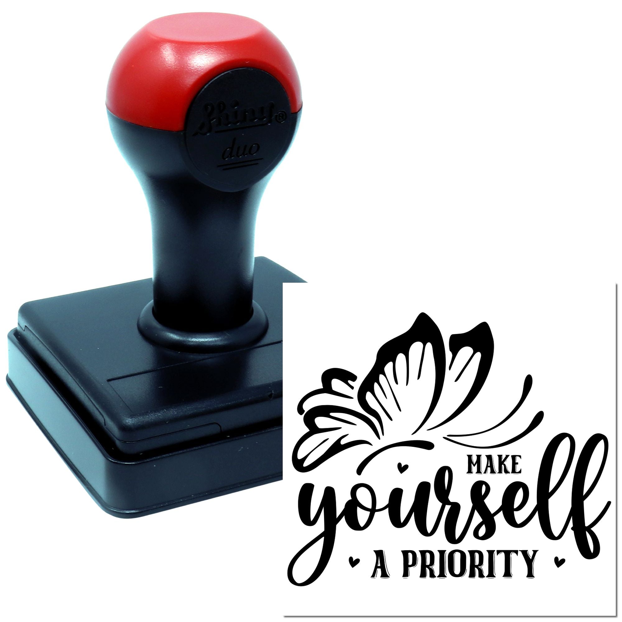 Custom self-inking rubber stamp with butterfly design and Make yourself a priority quote for craft marking or branding
